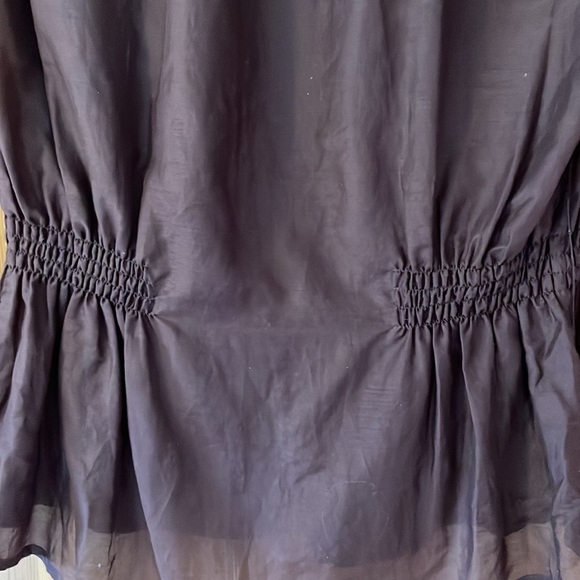 Brown BeBe semi sheer cotton/silk blouse with ruffle and tuck detail, Medium - Picture 6 of 8
